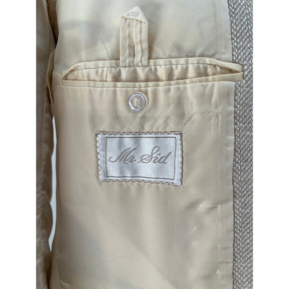 Vintage Mr Sid Silk & Wool Bespoke Suit Jacket Blazer Pale Yellow Beige 40 SG - Picture 8 of 12